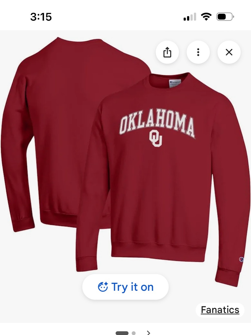 NWT Champion OU Sweatshirt. Size Large